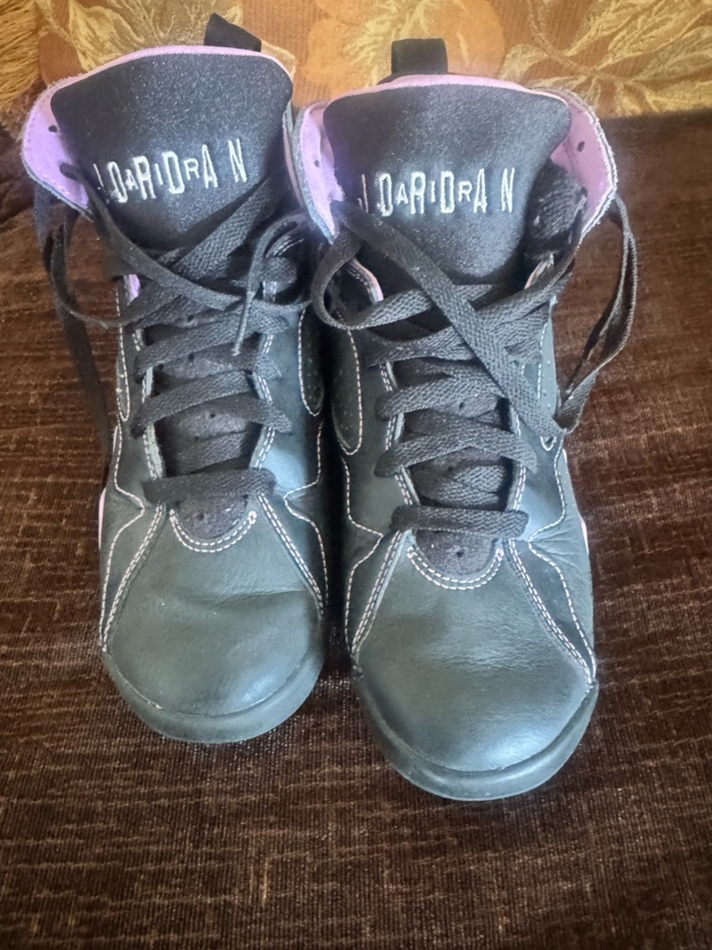 Jordan Kids Black High-Top Sneakers with Purple Lining